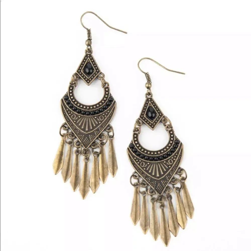 Brass Black Earrings - Picture 1 of 2
